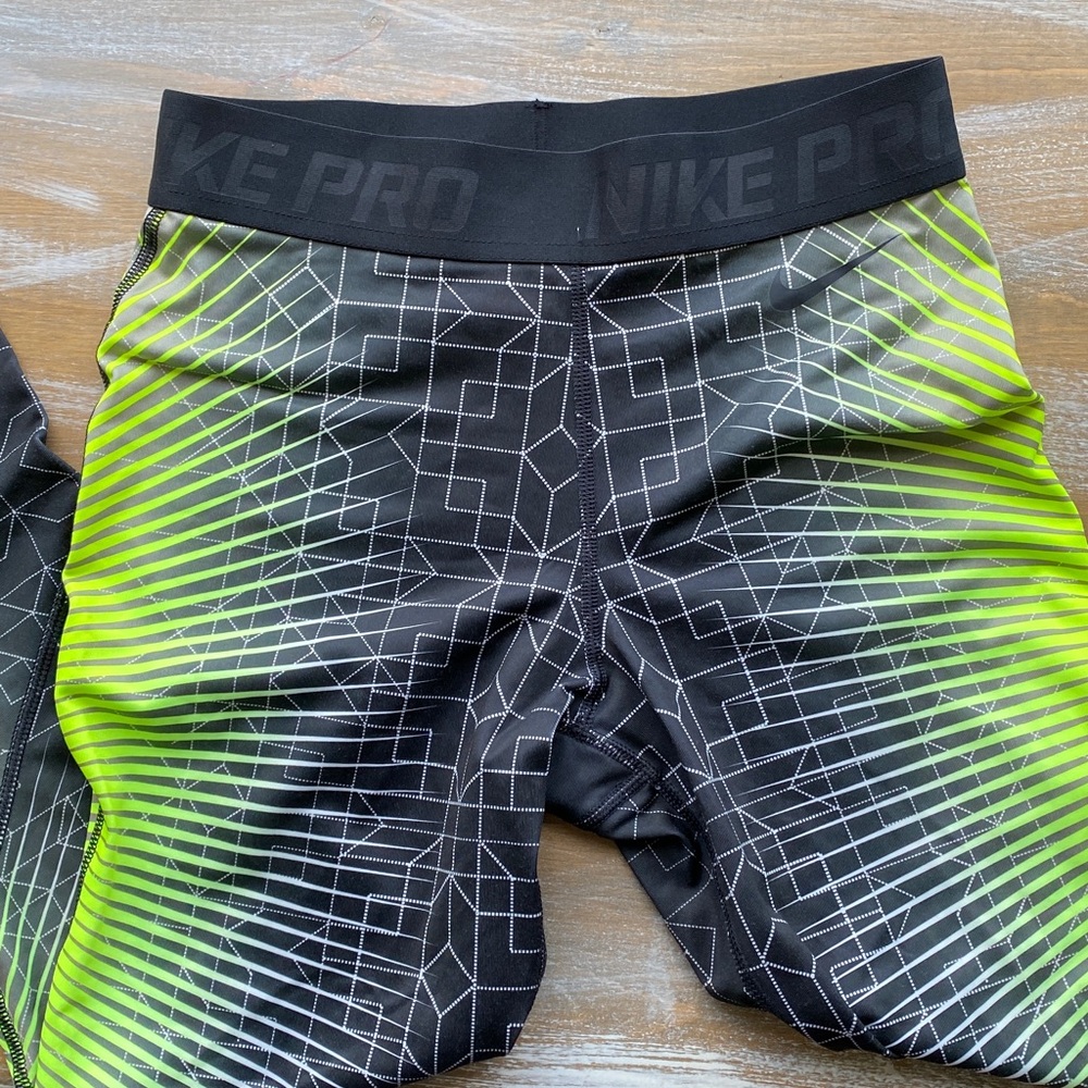 NIKE PRO HYPERWARM Running Pants ~ Dri-Fit Warm Base Layer! Neon Yellow / Black